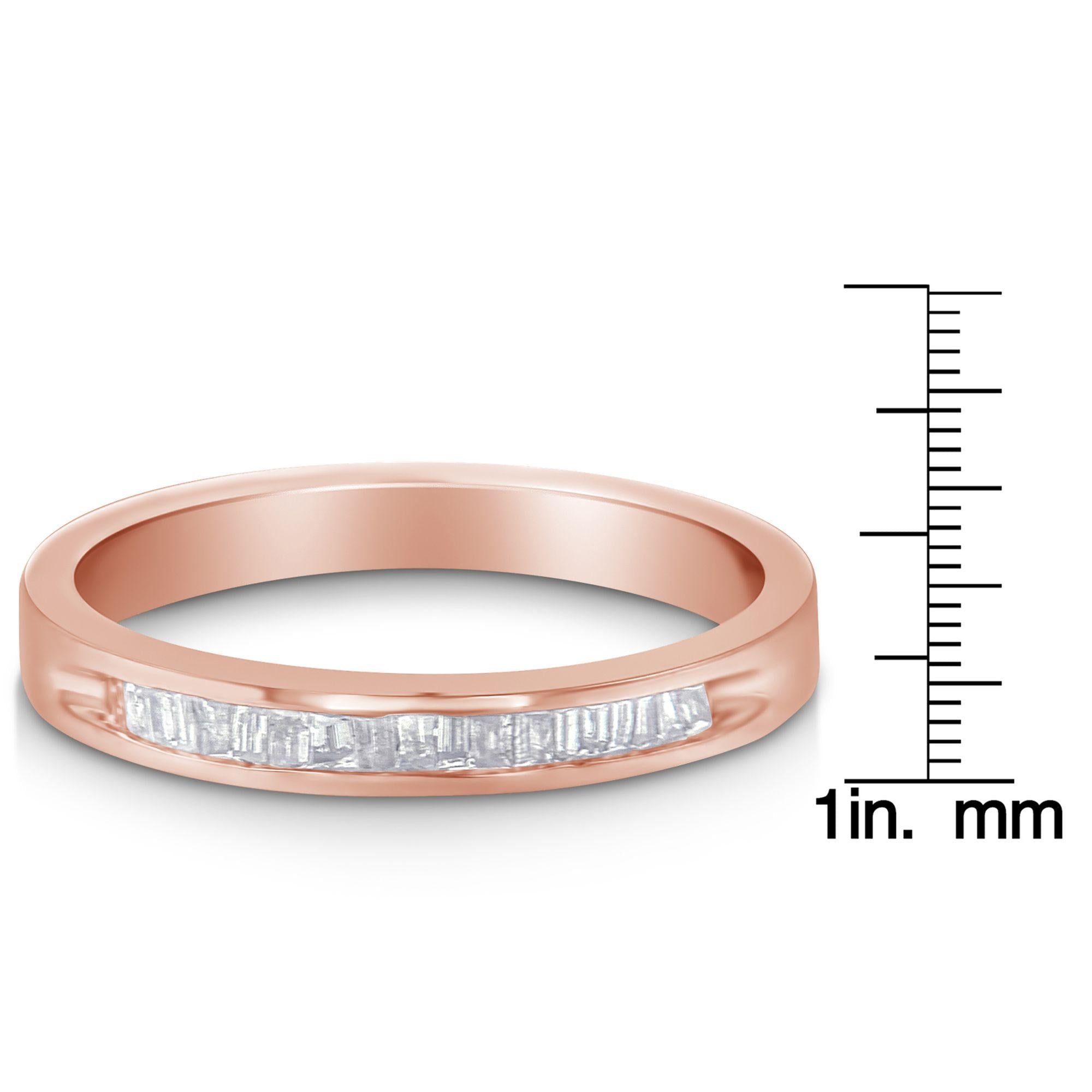 10K Rose Gold Over .925 Sterling Silver 1/5 Cttw Diamond Channel-Set Stackable Band Ring (H-I Color, I1-I2 Clarity)