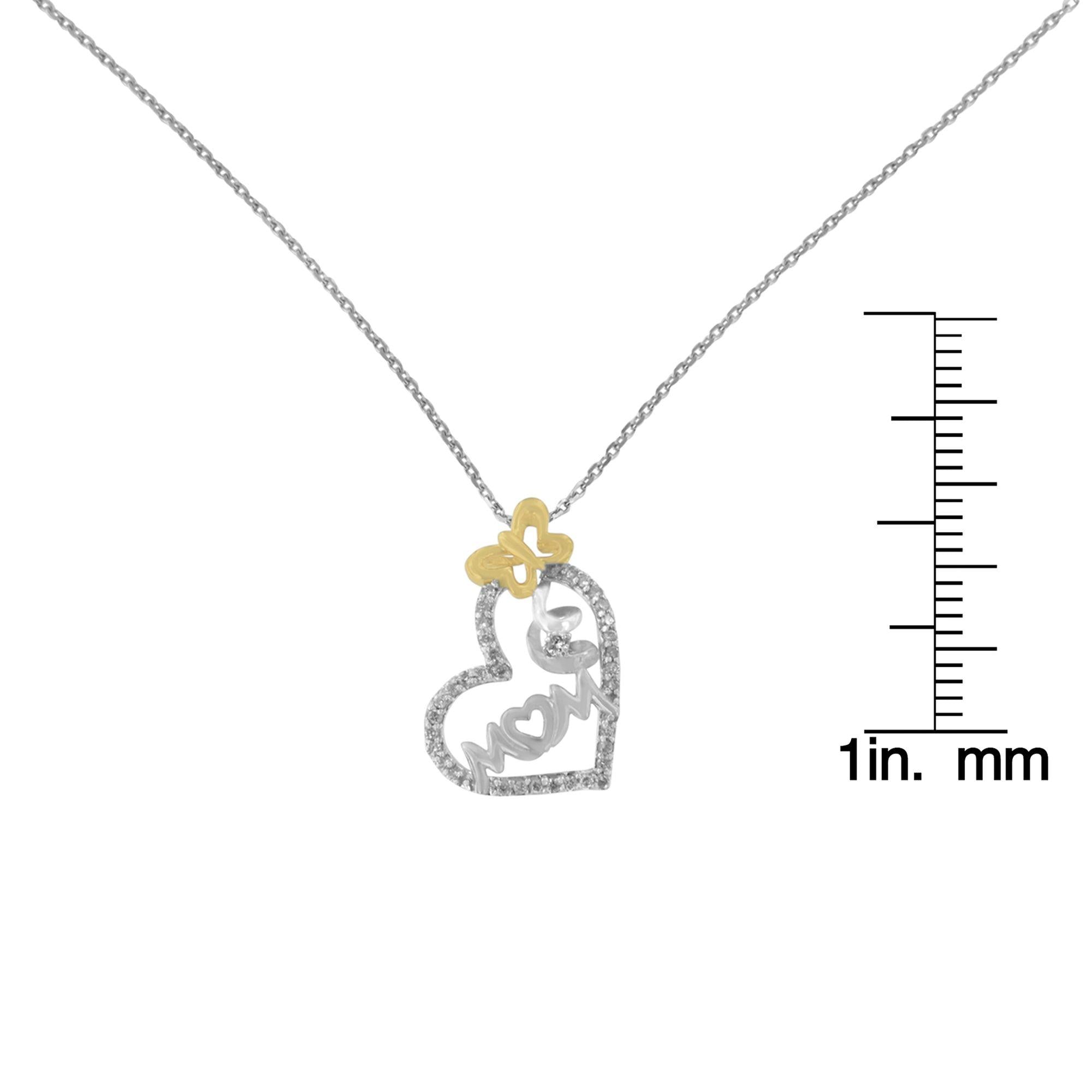 Diamond Heart “Mom” Pendant Necklace in Two-Tone Sterling Silver (1/5 Cttw)