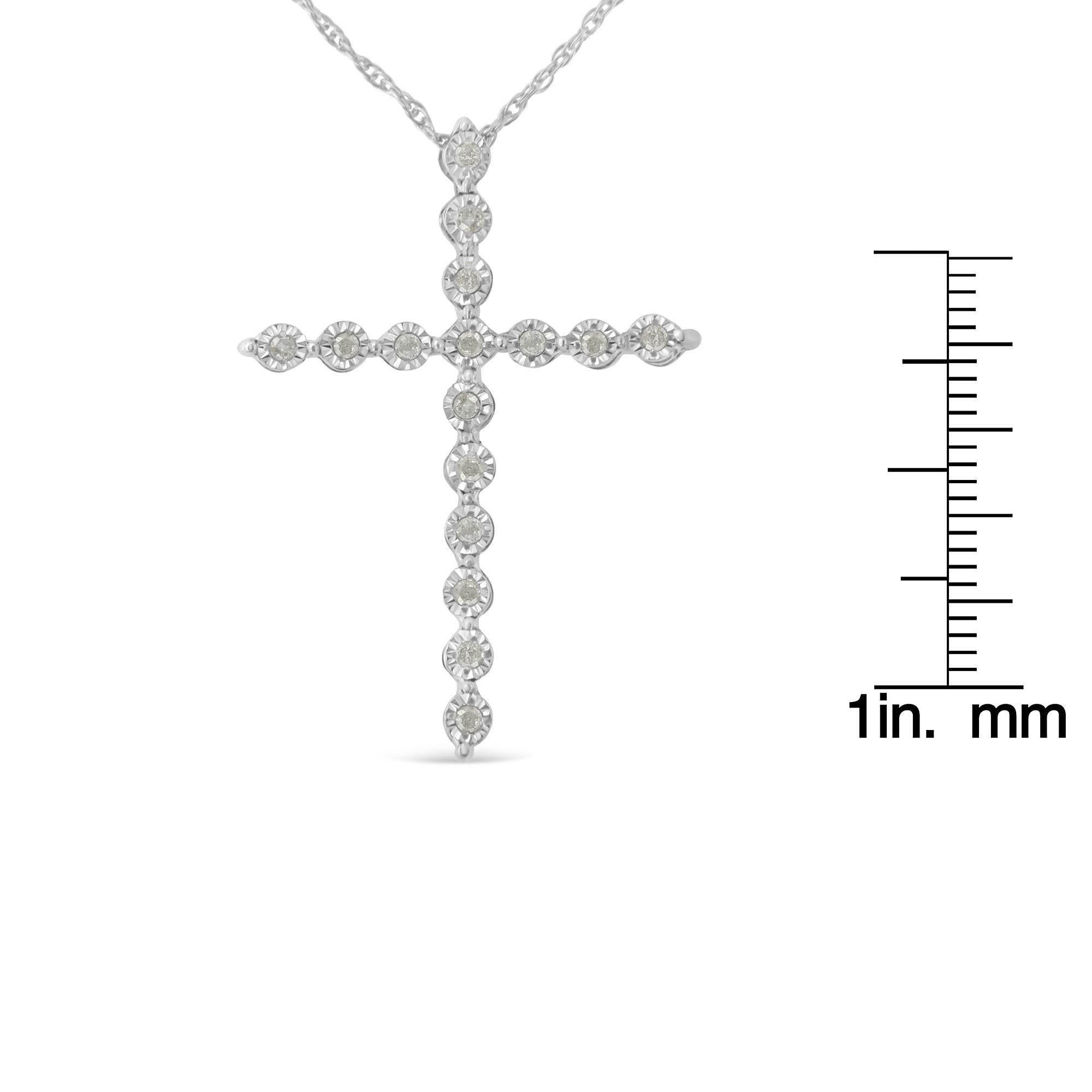 .925 Sterling Silver 1/6 Cttw Brilliant-Cut Diamond Miracle-Set Shared Prong Cross 18" Pendant Necklace (I-J Color, I2-I