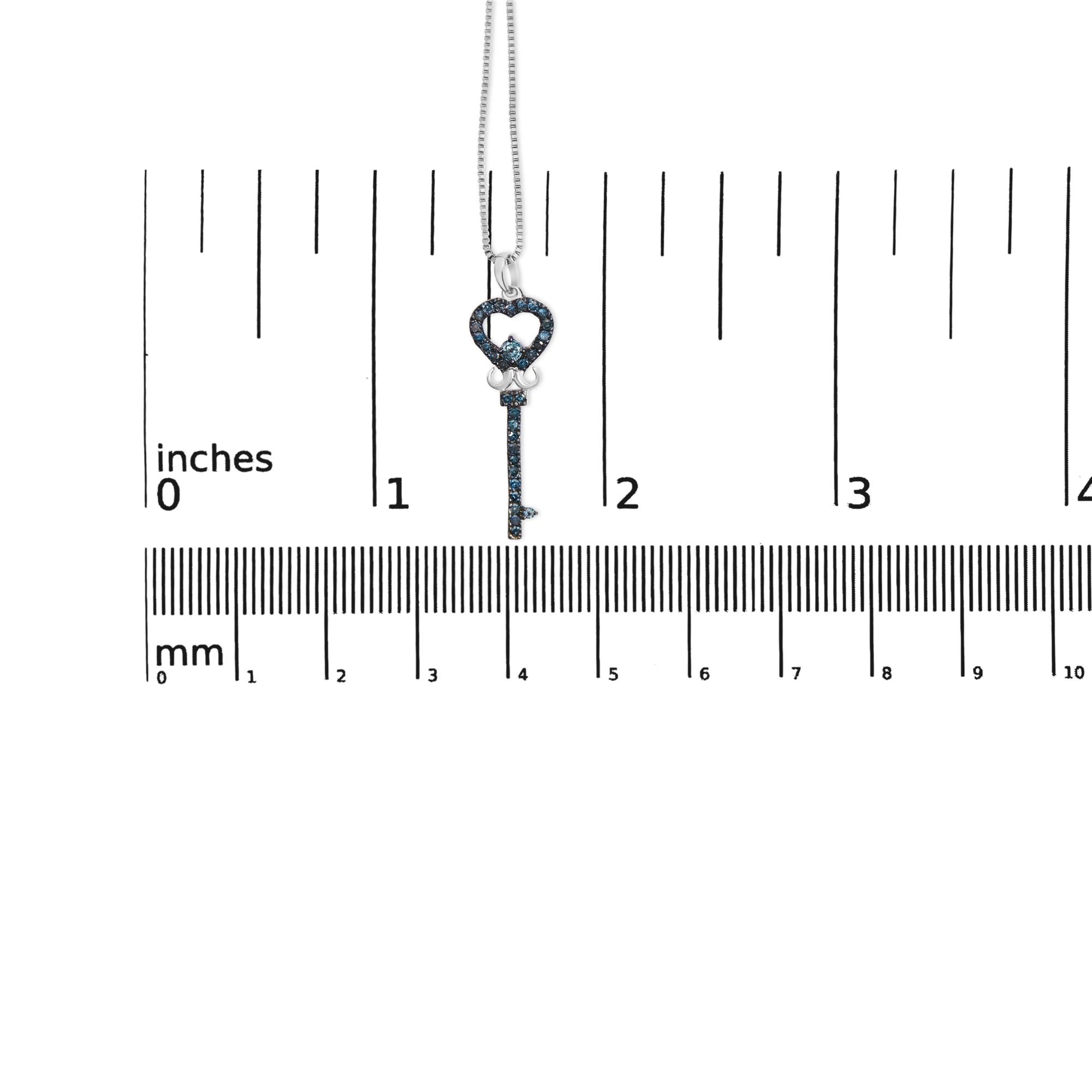 Blue Diamond Key Pendant Necklace 18” in .925 Sterling Silver 1/3 Cttw