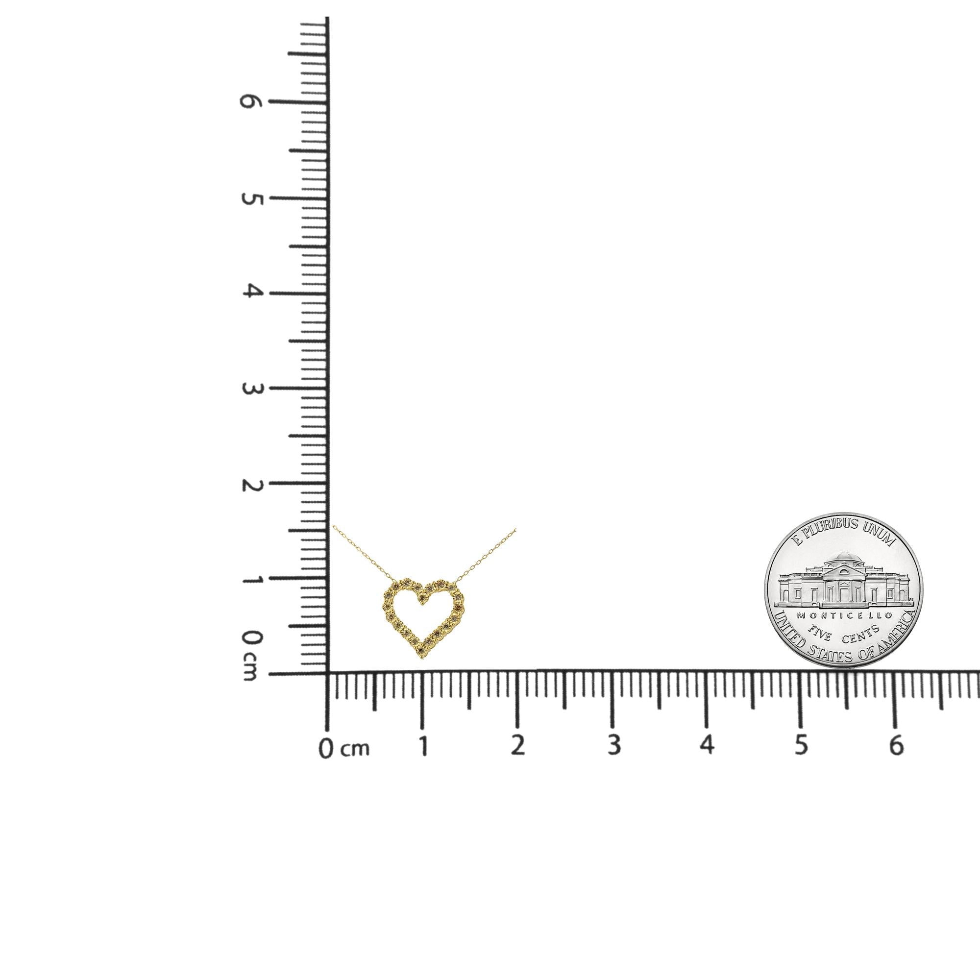 10K Yellow Gold Flashed .925 Sterling Silver 1/2 Cttw Champagne Diamond Miracle Plate Heart Pendant Necklace (K-L Color,