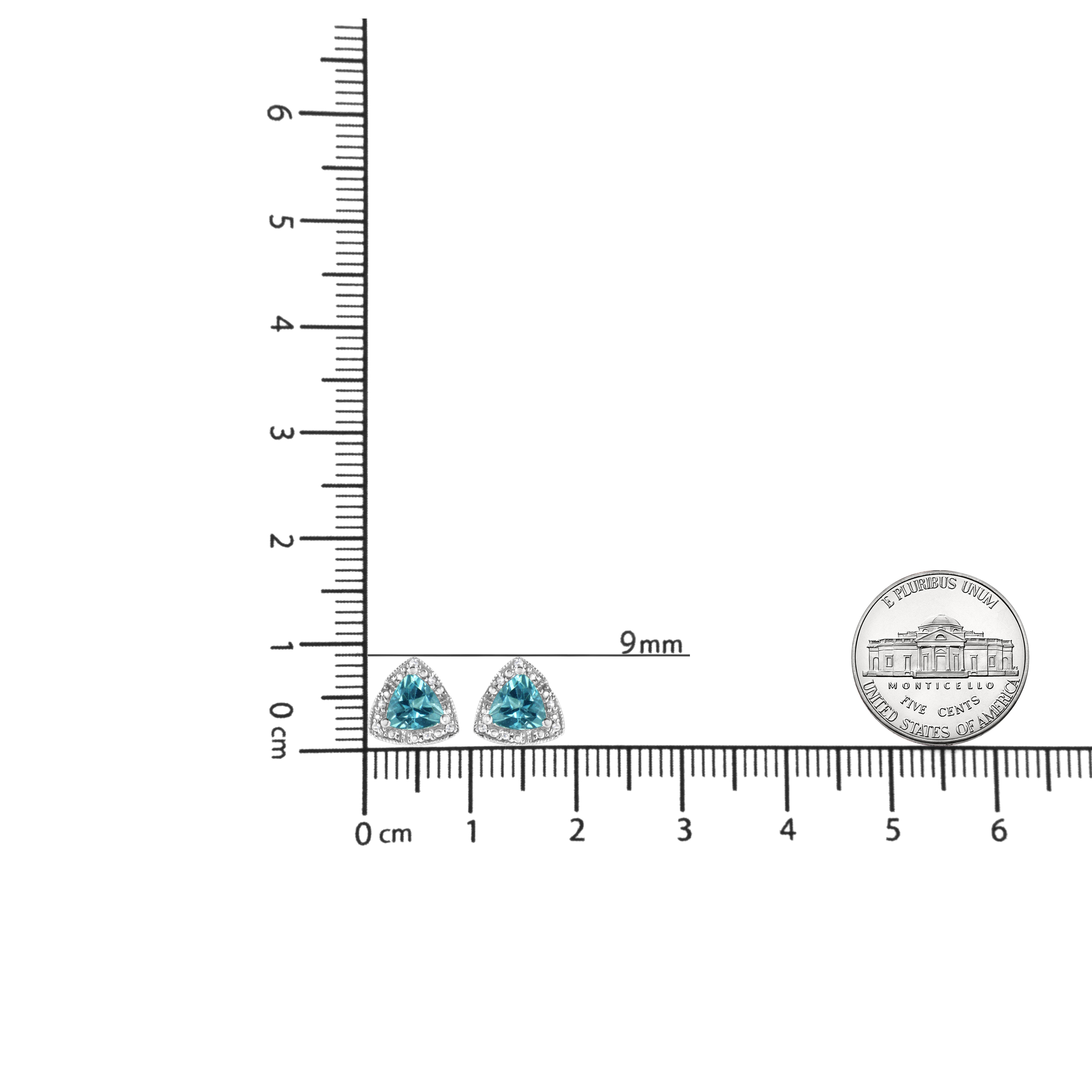 .925 Sterling Silver 6x6 Mm Trillion Cut Blue Topaz Gemstone and Diamond Accent Stud Earring (I-J Color, I1-I2 Clarity)